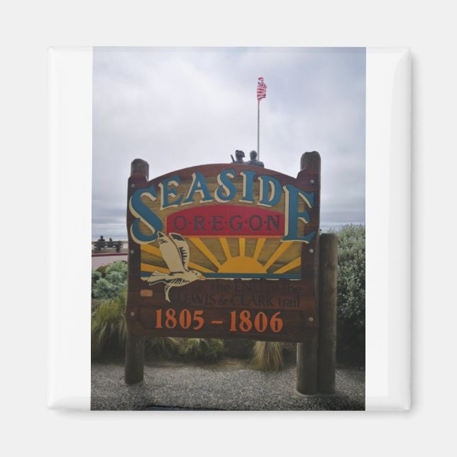 Seaside Oregon Lewis and Clark Sign on Prom Beach Magnet (Front)