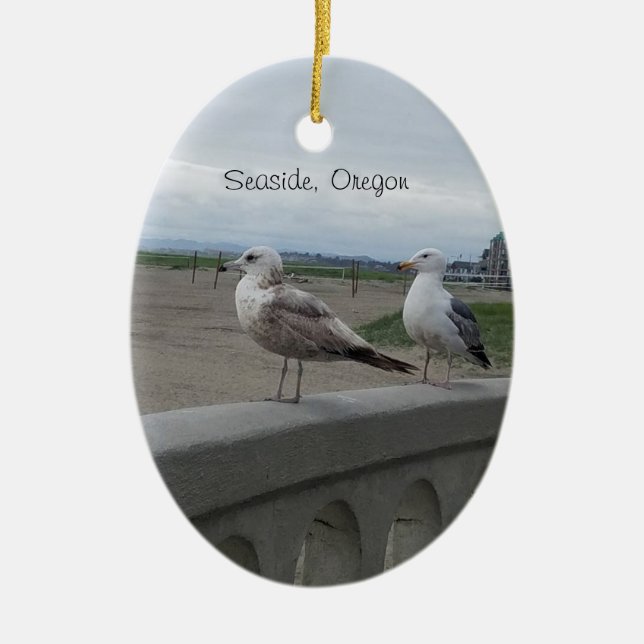 Seaside Oregon Seagulls on the Beach Prom Ornament (Front)