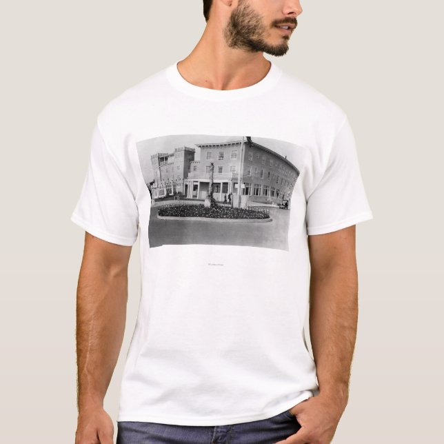 Seaside, Oregon View of Hotel Seaside Photograph T-Shirt (Front)