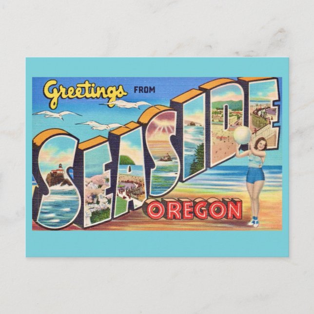 Seaside Oregon Vintage Greeting Postcard (Front)
