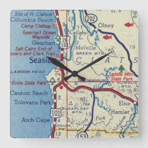 Seaside Oregon Vintage Map Square Wall Clock