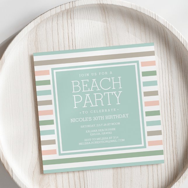Seaside Pastel Stripe Beach Party Invitation (Creator Uploaded)