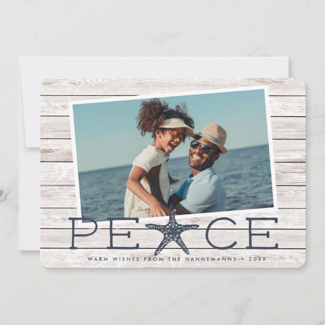 Seaside Peace | Rustic Coastal Photo Holiday Card (Front)
