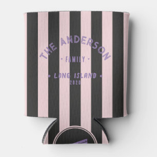 Seaside Pink Whisper & Black Striping &Family Name Can Cooler