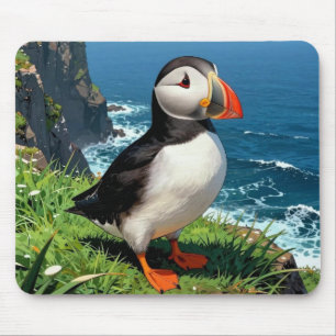Seaside Puffin Illustration Mouse Pad