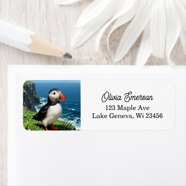 Seaside Puffin Illustration | Personalized Return Address Label (Insitu)