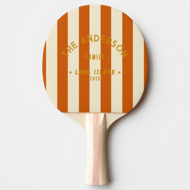 Seaside Pumpkin Striping & Family Name Ping Pong Paddle (Front)