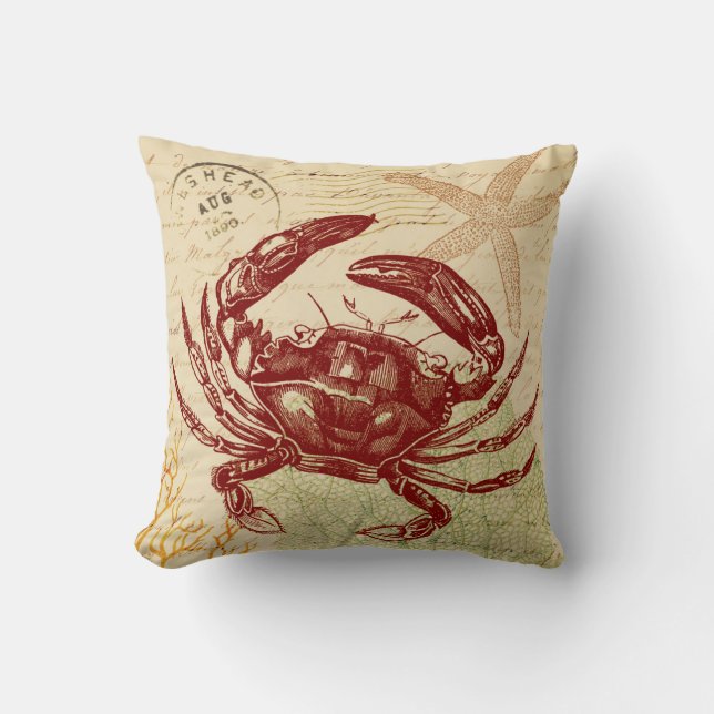 Seaside Red Crab Collage Cushion (Front)