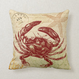 Seaside Red Crab Collage Cushion