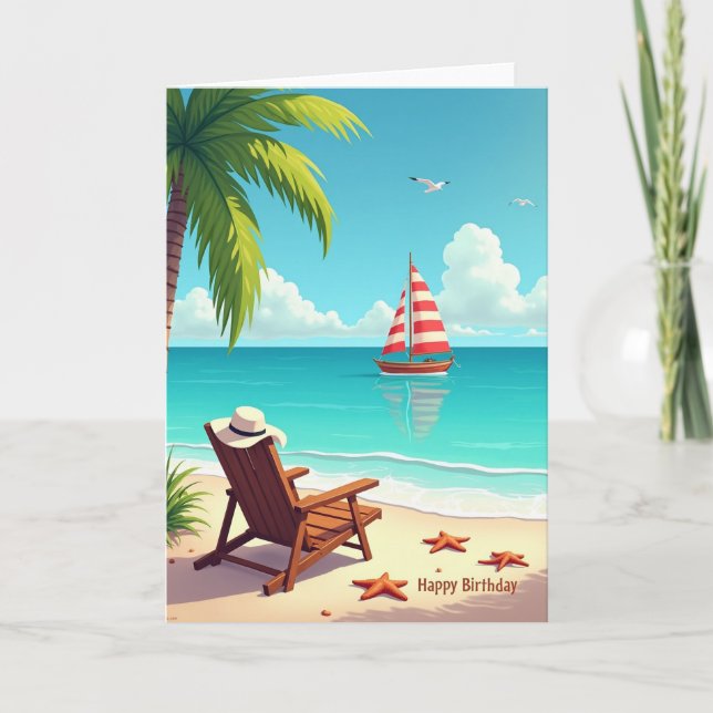 Seaside Relaxation Birthday Card (Front)