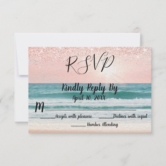 Seaside Romance: Elegant Beach Wedding RSVP Card (Front)