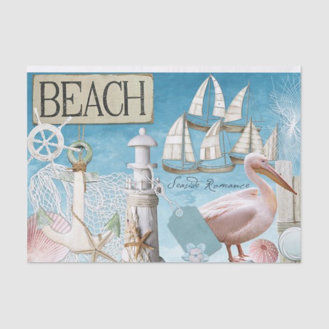 Seaside Romance Sailboat Lighthouse Decoupage Tissue Paper (Front)