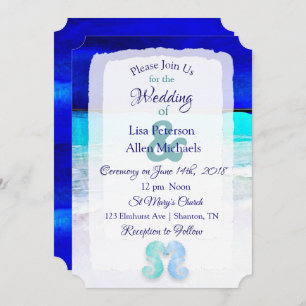 Seaside Seahorses Blue Beach Wedding invitations