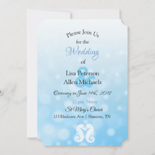 Seaside Seahorses Blue Bokeh Wedding invitations