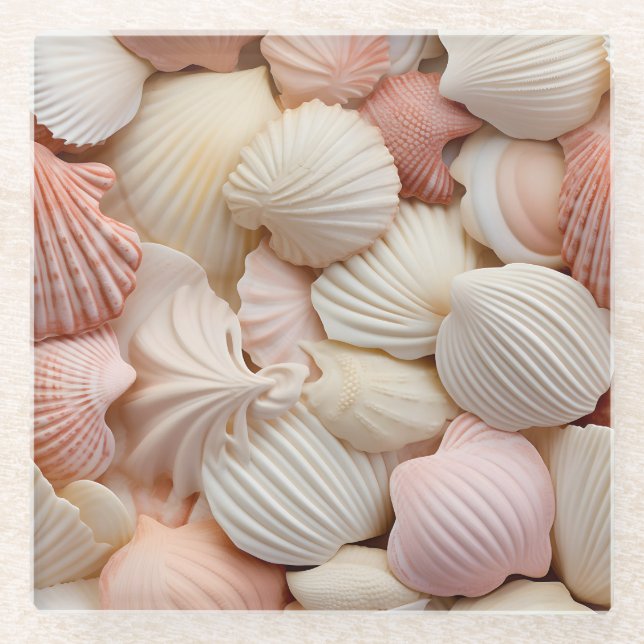 Seaside Seashells Glass Coaster (Front)