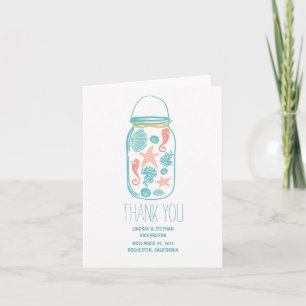 Seaside seashells mason jar wedding thank you card