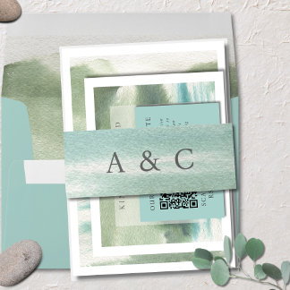 Seaside Serenity Blue Green Cream Invitation Belly Band
