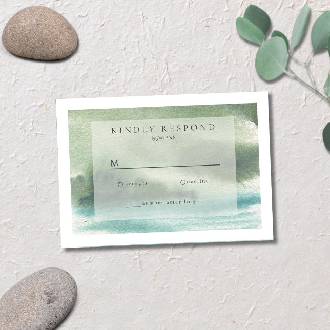 Seaside Serenity Blue Green Cream RSVP Card (Creator Uploaded)