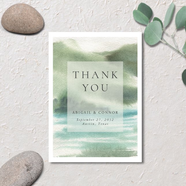 Seaside Serenity Blue Green Cream Thank You Card (Creator Uploaded)