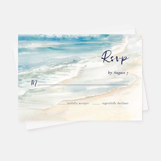 Seaside Serenity Ocean Waves Beach Wedding RSVP Card (Creator Uploaded)