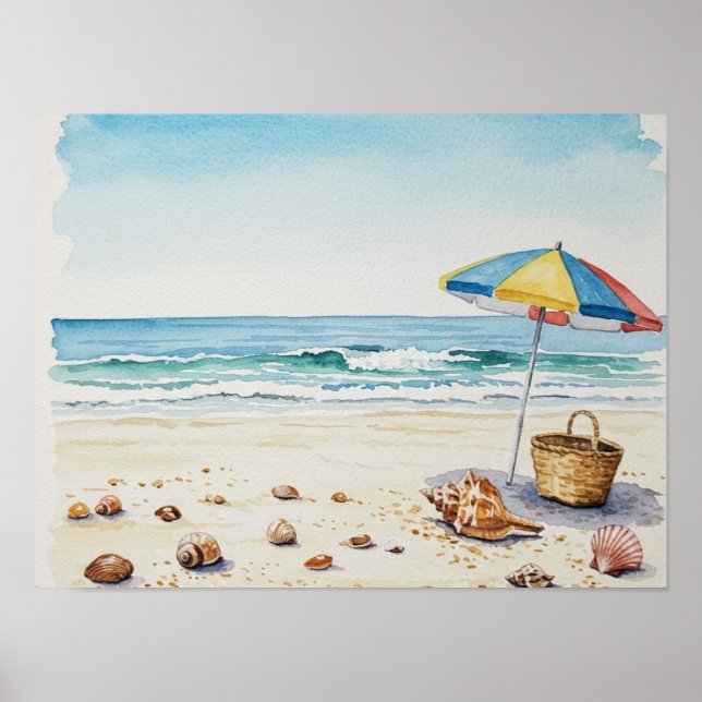 Seaside Serenity: Watercolor Beach Bliss Poster (Front)