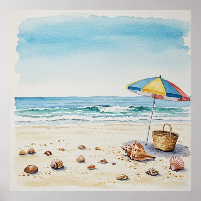 Seaside Serenity: Watercolor Beach Bliss Poster (Front)