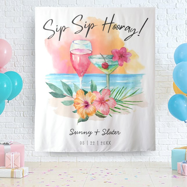 Seaside Sippin' | Tropical Beach Cocktails Shower Tapestry (Creator Uploaded)