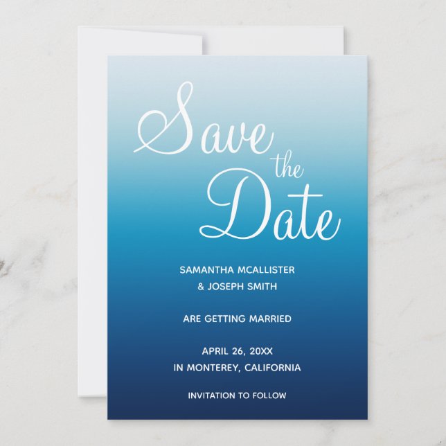 Seaside Sky and Ocean Blue Gradient Save The Date (Front)