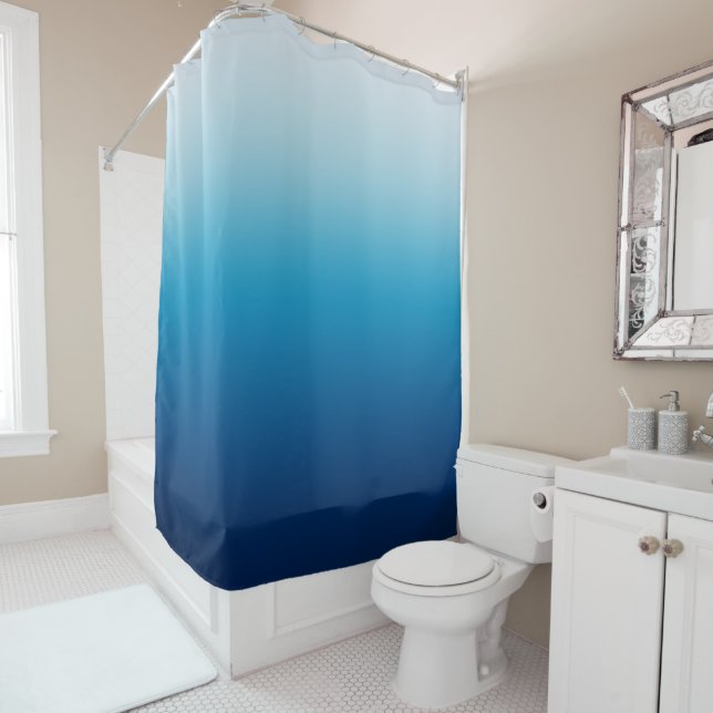 Seaside Sky and Ocean Blue Ombre Shower Curtain (In Situ)