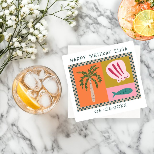 Seaside Soiree BIRTHDAY Modern Cute CUSTOM Napkin (Seaside Soiree BIRTHDAY Modern Cute CUSTOM Napkins
)