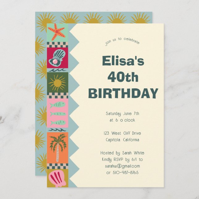 Seaside Soiree BIRTHDAY PARTY Modern Cute CUSTOM Invitation (Front/Back)