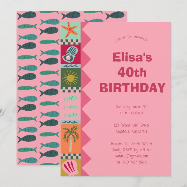 Seaside Soiree BIRTHDAY PARTY Modern Cute CUSTOM Invitation (Front/Back)