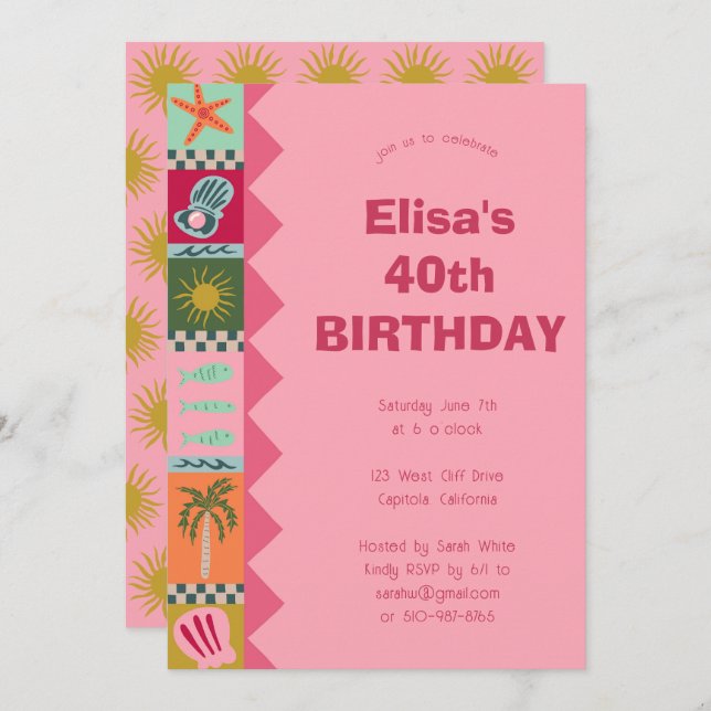 Seaside Soiree BIRTHDAY PARTY Modern Cute CUSTOM Invitation (Front/Back)