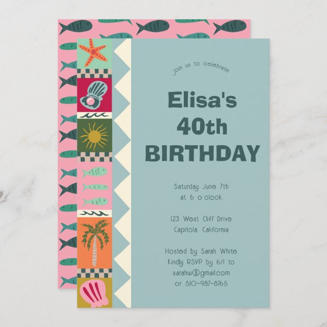 Seaside Soiree BIRTHDAY PARTY Modern Cute CUSTOM Invitation (Front/Back)