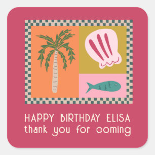 Seaside Soiree BIRTHDAY PARTY Modern Cute CUSTOM Square Sticker