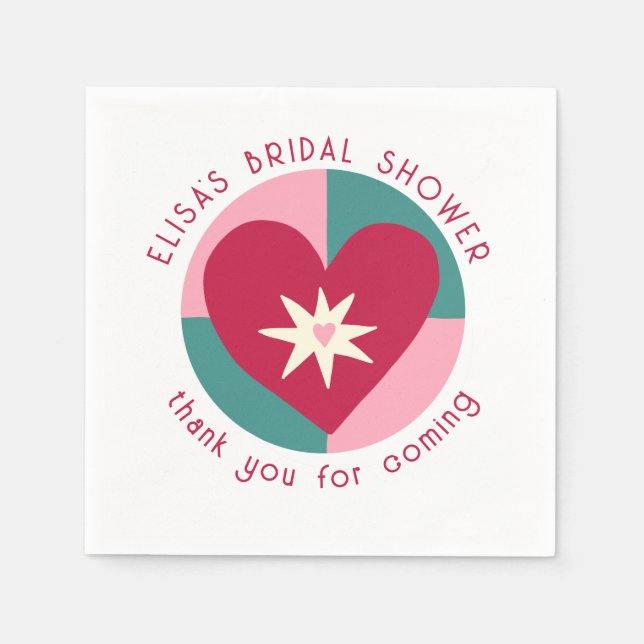 Seaside Soiree Bridal Shower Cute Heart CUSTOM Napkin (Front)