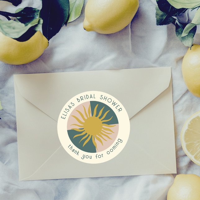 Seaside Soiree Bridal Shower Modern Cute CUSTOM Classic Round Sticker (Seaside Soiree Bridal Shower Modern Cute SUN CUSTOM Classic Round Sticker
)