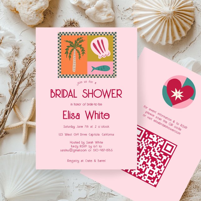 Seaside Soiree Bridal Shower Modern Cute CUSTOM QR Invitation (Seaside Soiree Bridal Shower Modern Cute CUSTOM QR Code Invitation
)