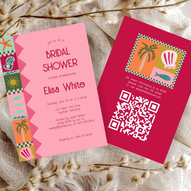 Seaside Soiree Bridal Shower Modern Cute CUSTOM QR Invitation (Seaside Soiree Bridal Shower Modern Cute CUSTOM QR Invitation
)