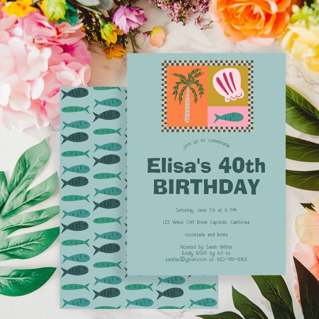 Seaside Soiree  Modern Cute CUSTOM Birthday Party Invitation (Seaside Soiree Modern Cute CUSTOM Birthday Party Invitation
)