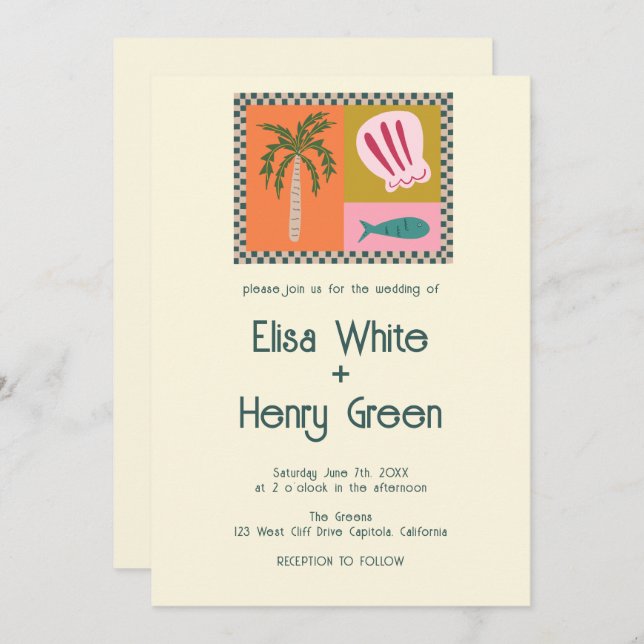 Seaside Soiree Modern Cute CUSTOM QR Invitation (Front/Back)