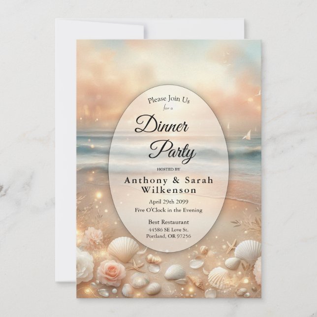 Seaside Sparkle and Sunset Dreams Dinner Party Invitation (Front)