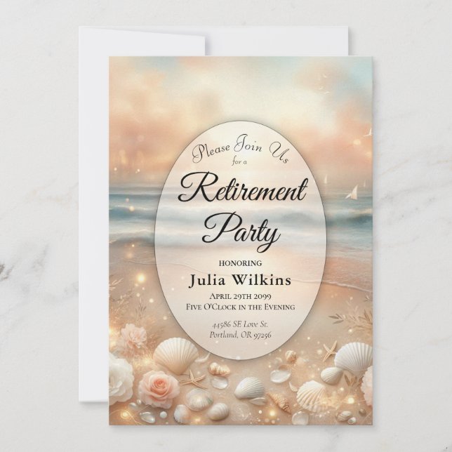 Seaside Sparkle and Sunset Dreams Retirement Party Invitation (Front)