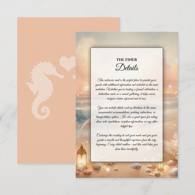 Seaside Sparkle and Sunset Dreams Wedding Enclosure Card (Front/Back)