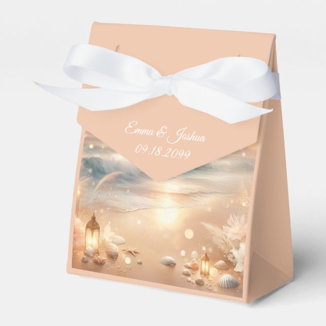 Seaside Sparkle and Sunset Dreams Wedding Favour Box (Front Side)