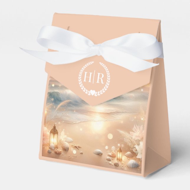 Seaside Sparkle and Sunset Dreams Wedding Favour Box (Front Side)