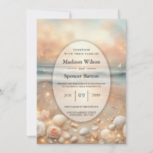 Seaside Sparkle and Sunset Dreams Wedding Invitation