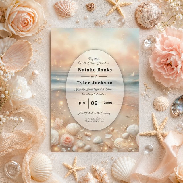 Seaside Sparkle and Sunset Dreams Wedding Invitation (Creator Uploaded)
