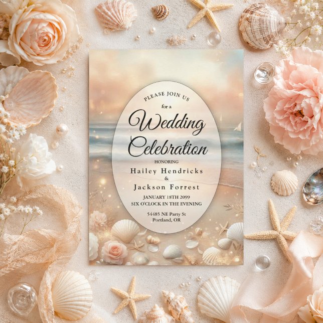 Seaside Sparkle and Sunset Dreams Wedding Invitation (Creator Uploaded)