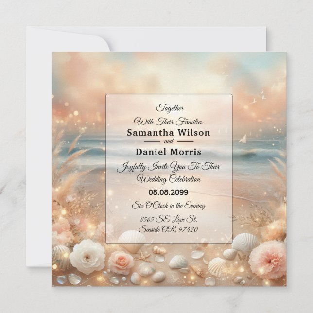 Seaside Sparkle and Sunset Dreams Wedding Invitation (Front)